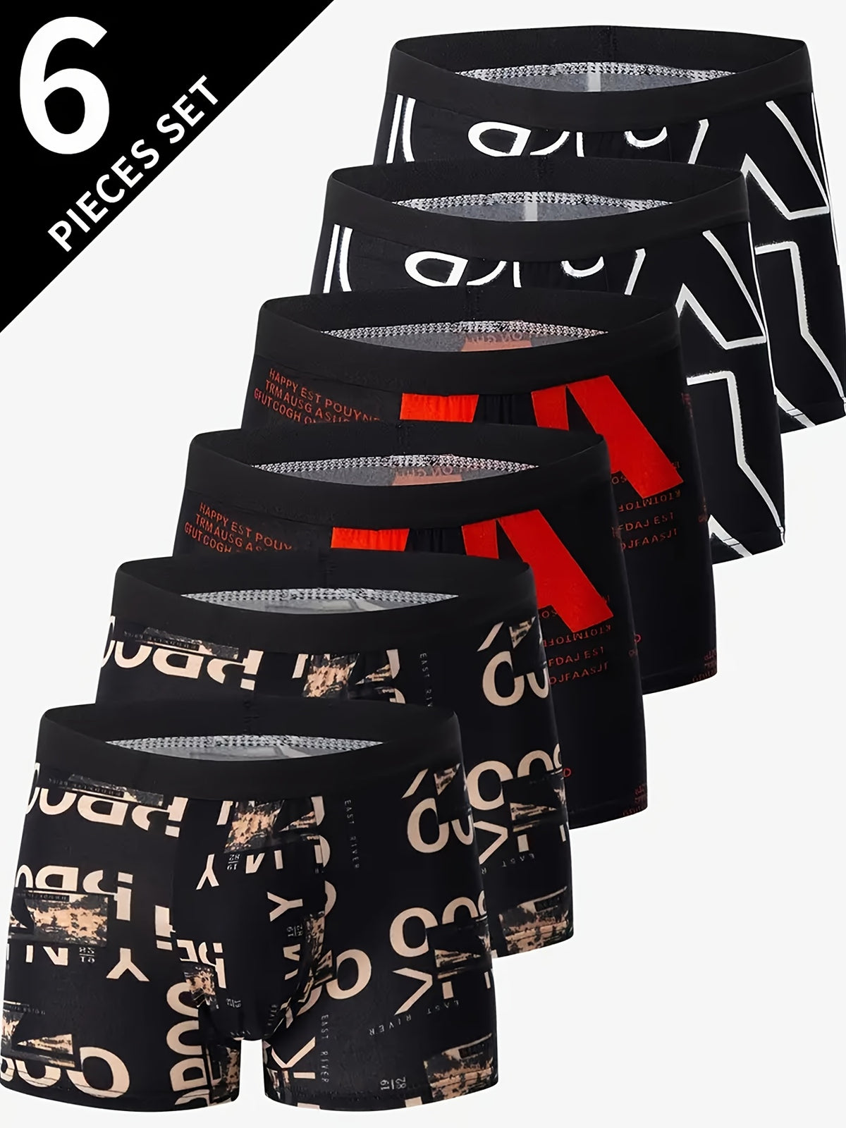 Boxer respirant microfibre homme — lot de 6, géométrique, du XXS au XL