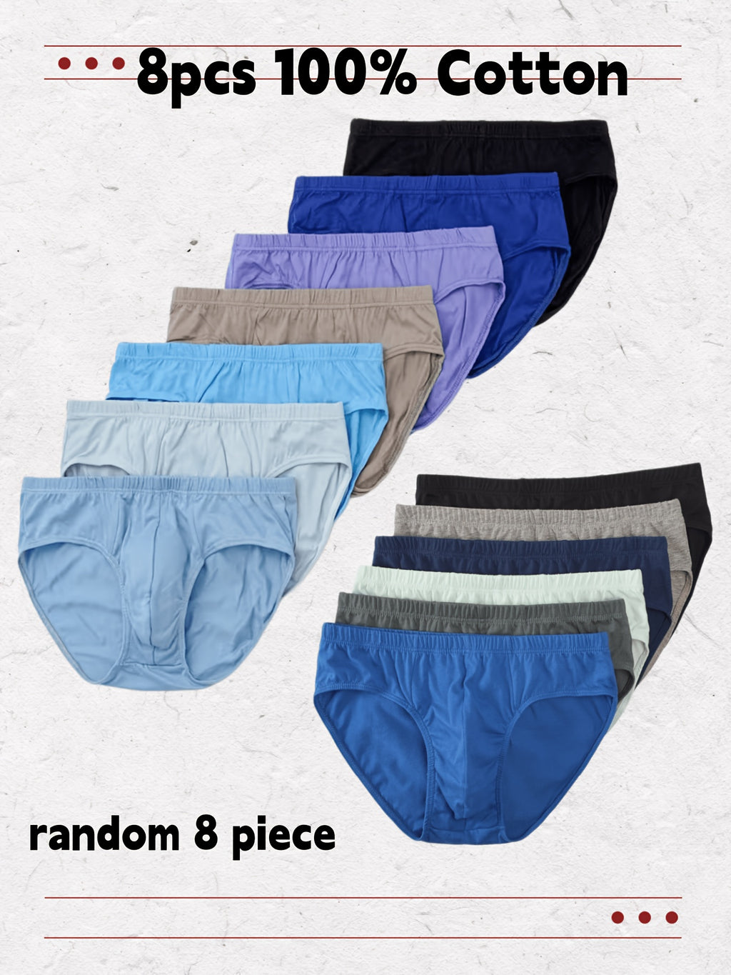 Slip large coton homme — lot de 8, uni