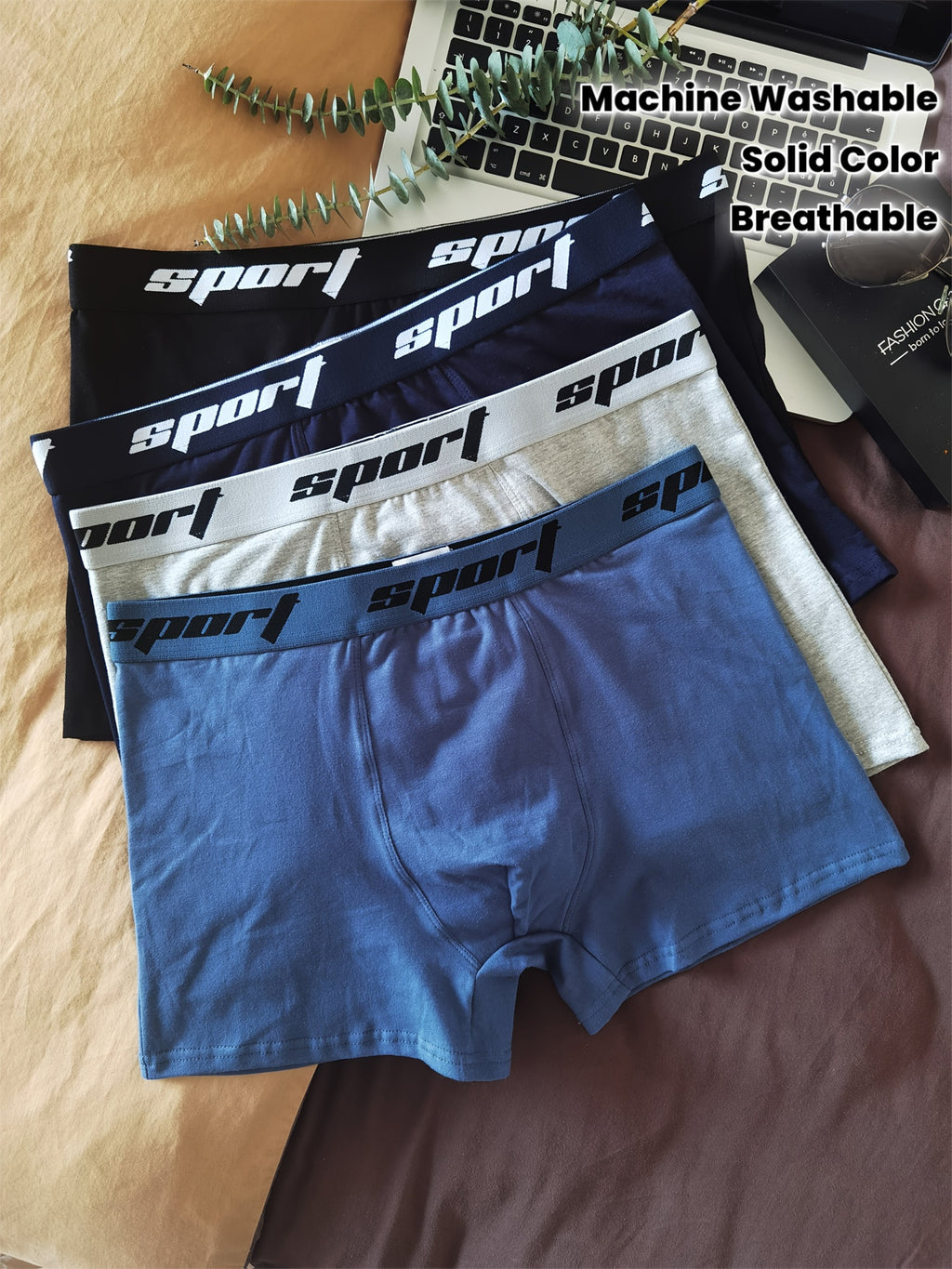 Boxer taille basse respirant coton homme — lot de 4, uni
