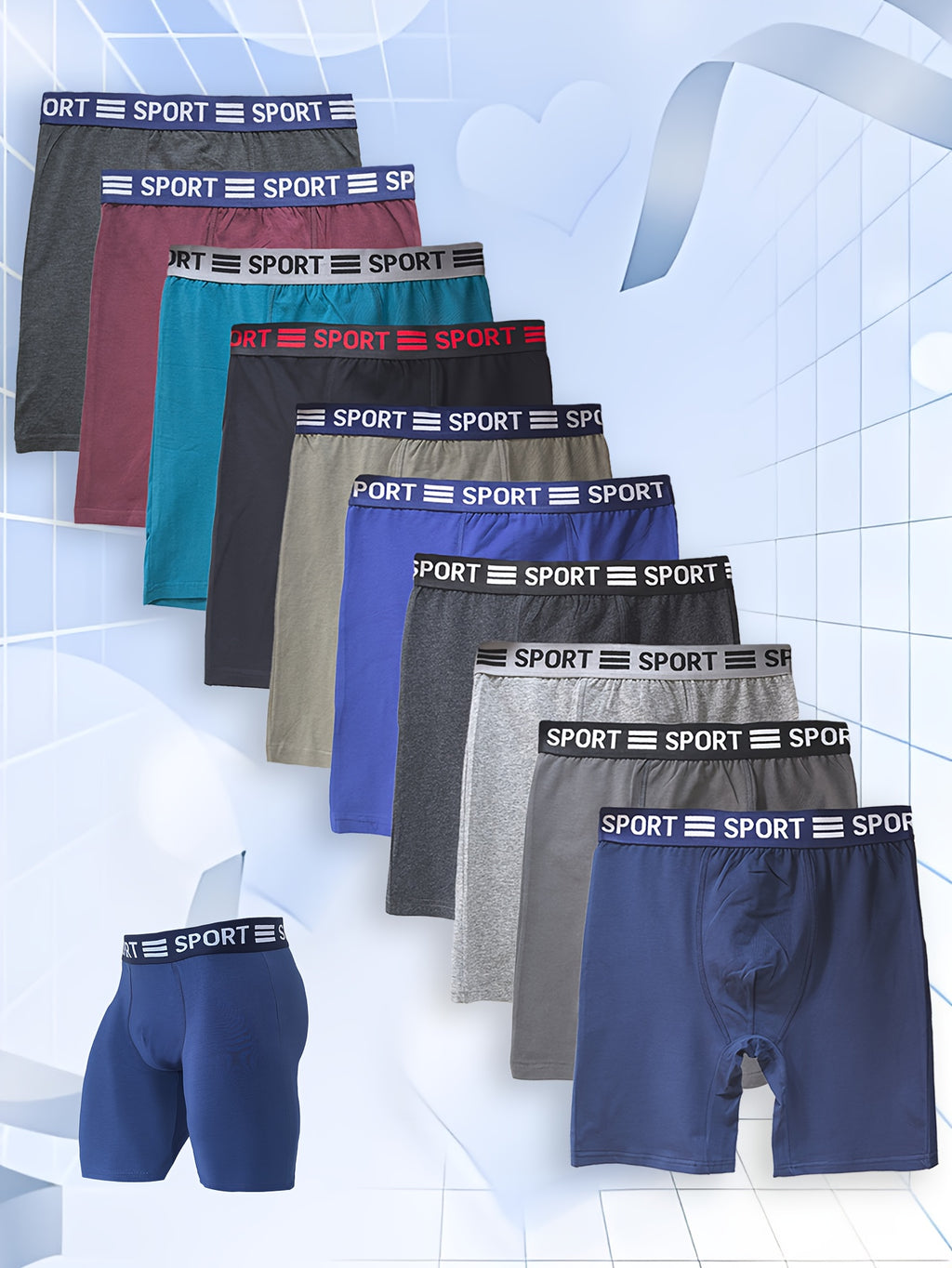Boxer long respirant coton homme — lot de 10, uni