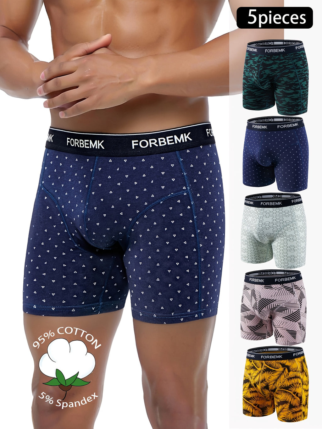 Boxer long de sport coton homme — lot de 5