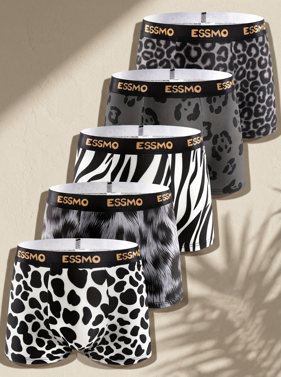 Boxer microfibre homme — lot de 5, géométrique, assortiment E