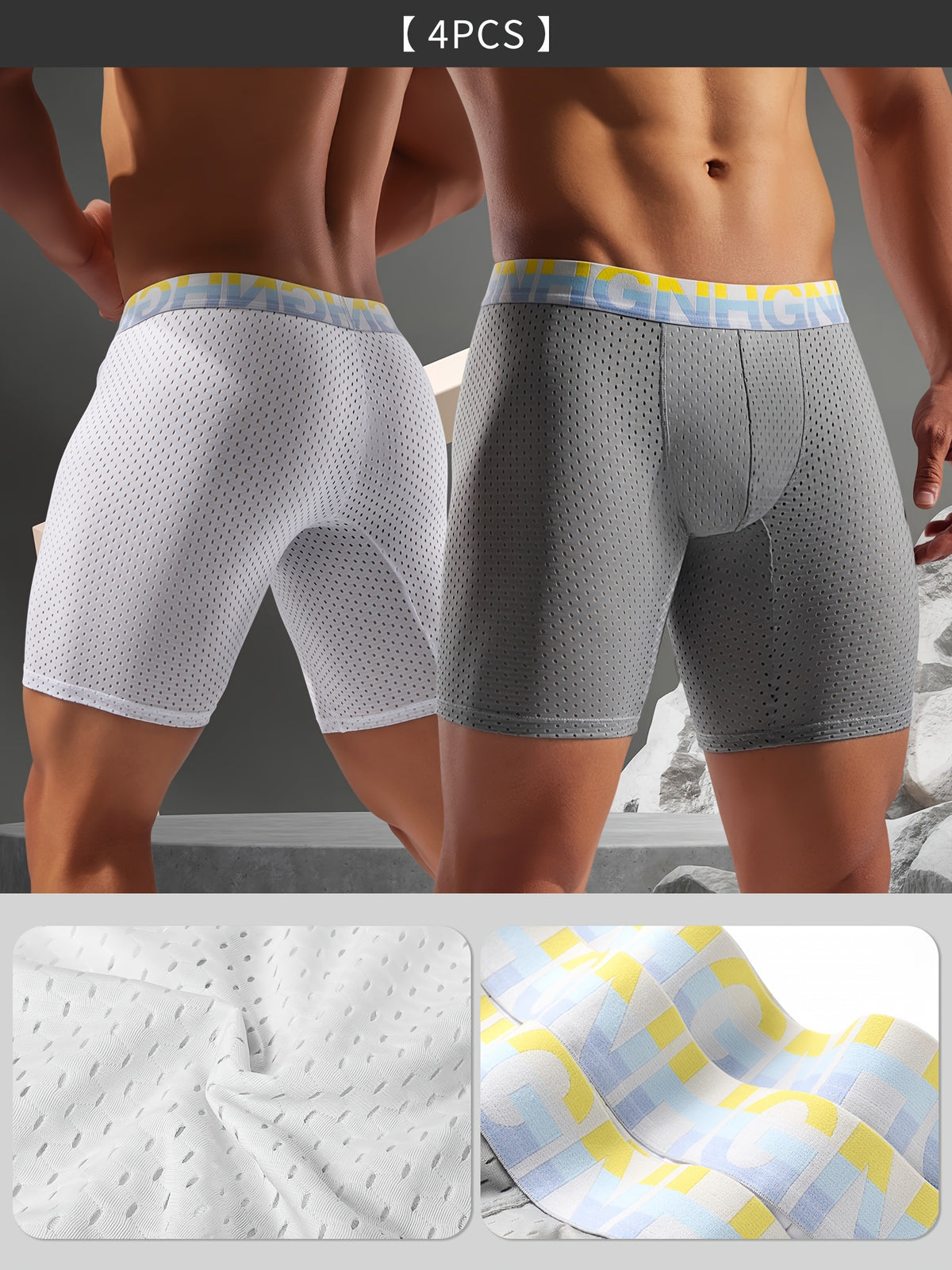 Boxer long de sport microfibre homme — lot de 4, uni