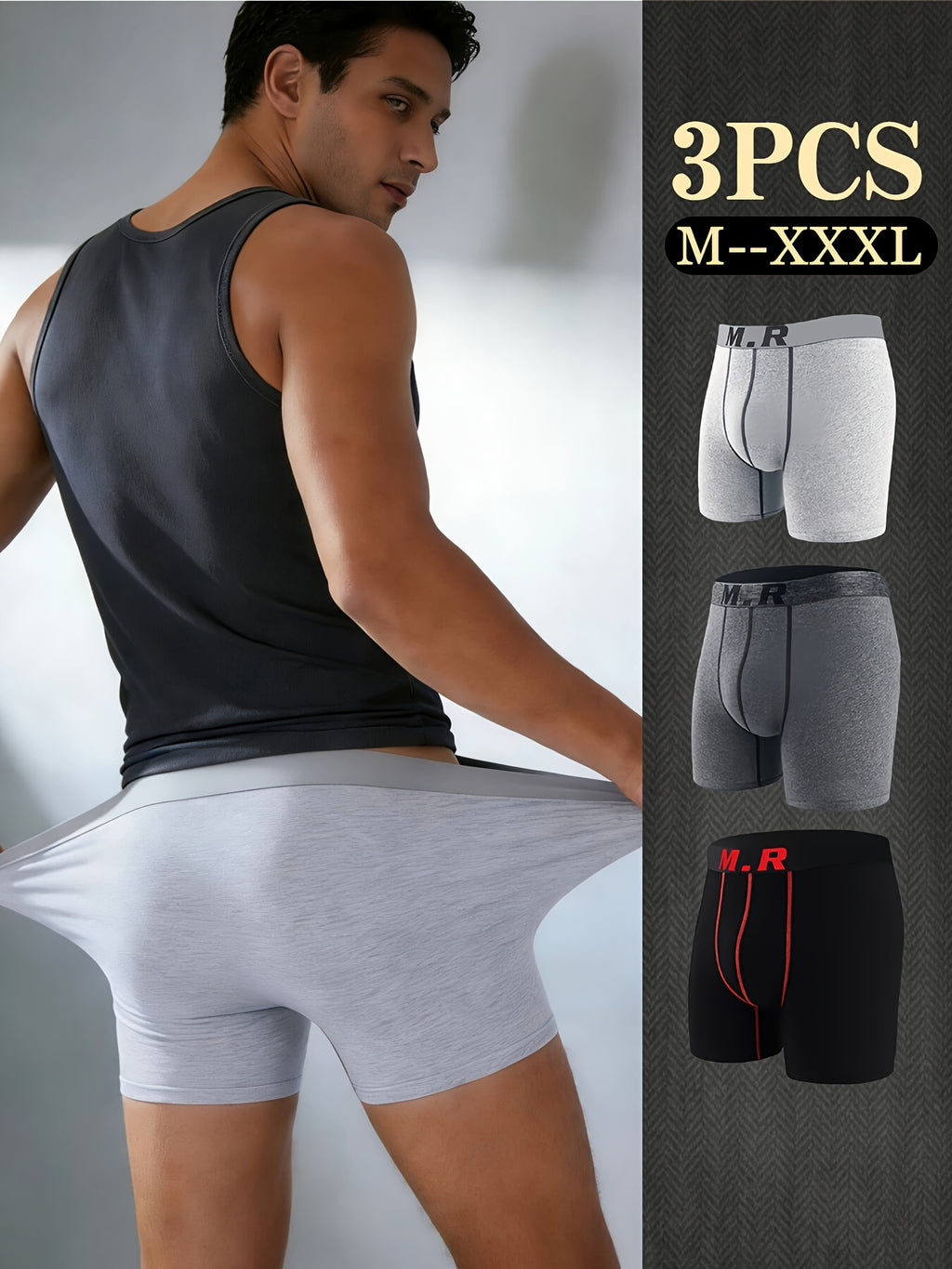 Boxer de sport respirant coton homme — lot de 3, uni, assortiment S