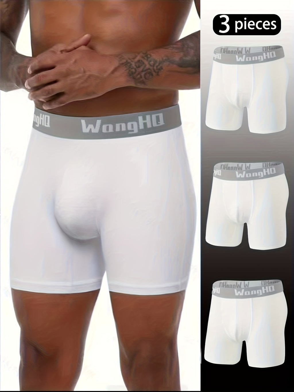 Boxer long de sport coton homme — lot de 3, uni
