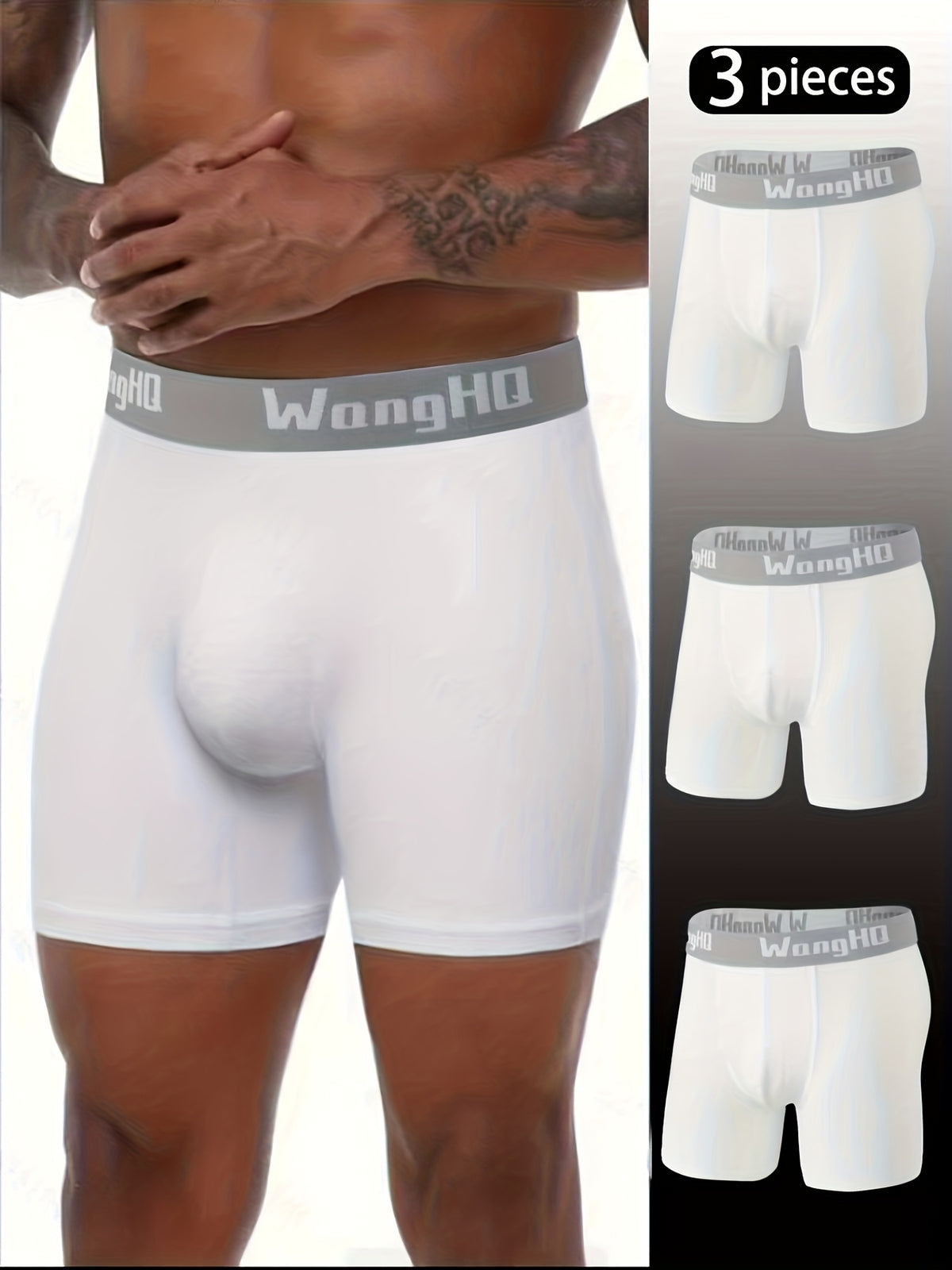 Boxer long de sport coton homme — lot de 3, uni