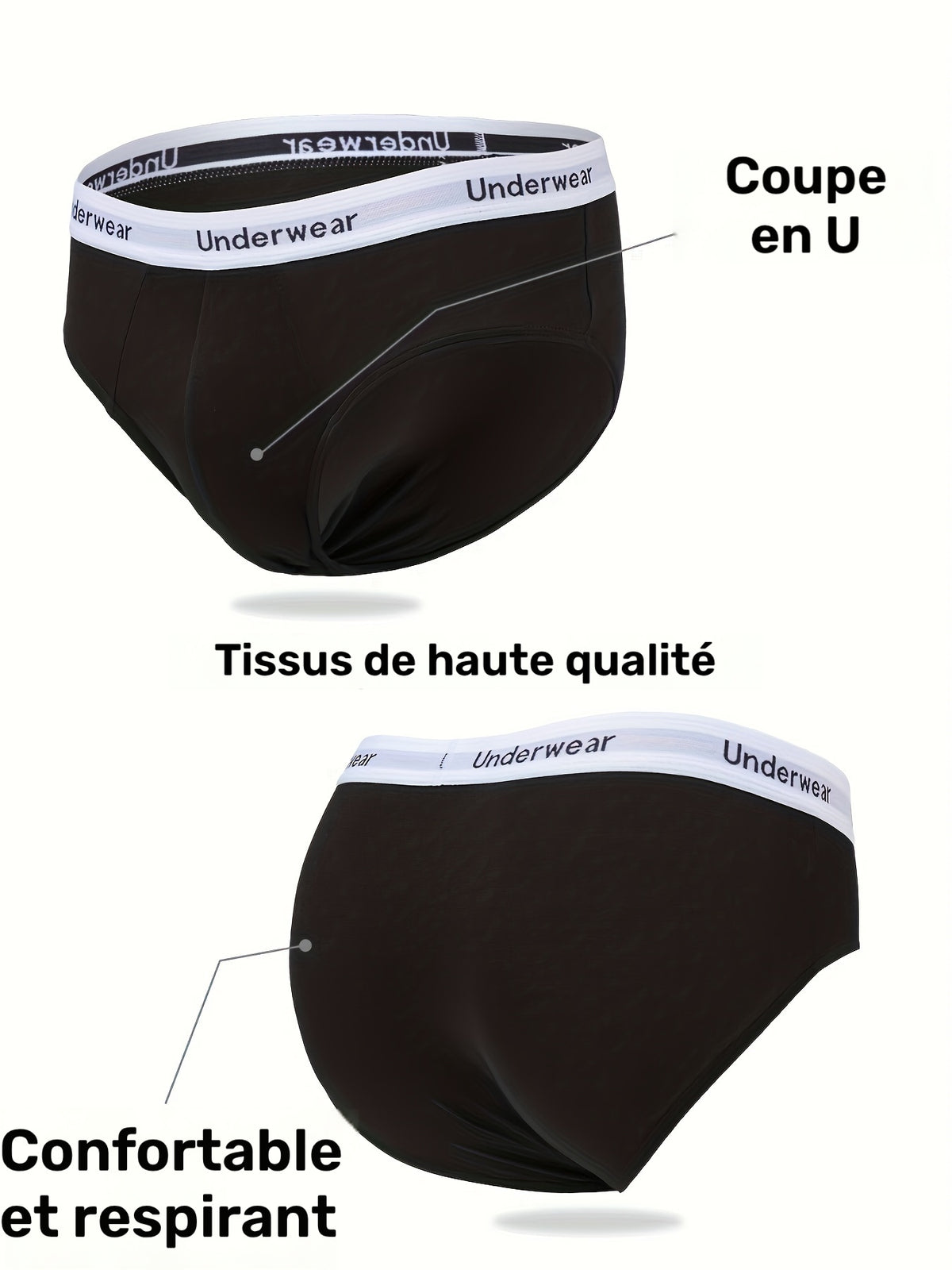 Slip respirant bambou homme — lot de 4, noir + bleu + gris foncé + blanc