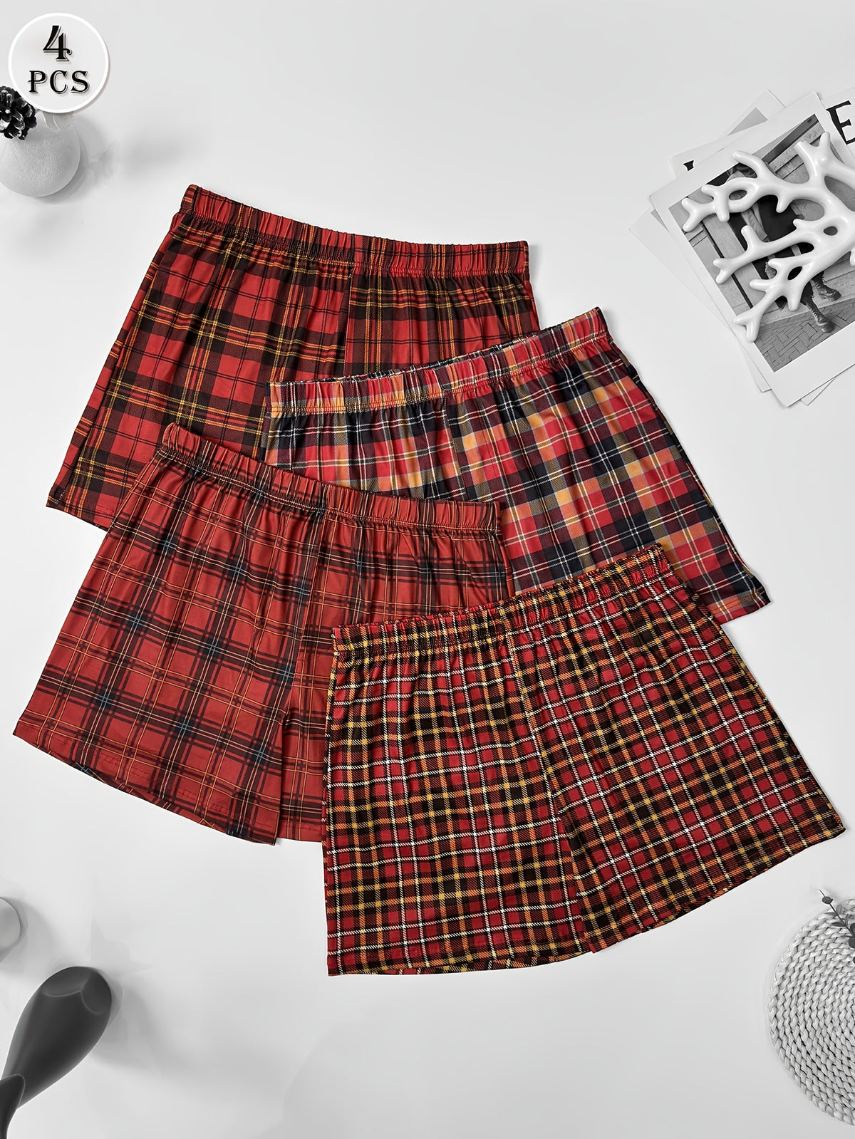 Boxer large d'intérieur microfibre homme — lot de 4, bourgogne