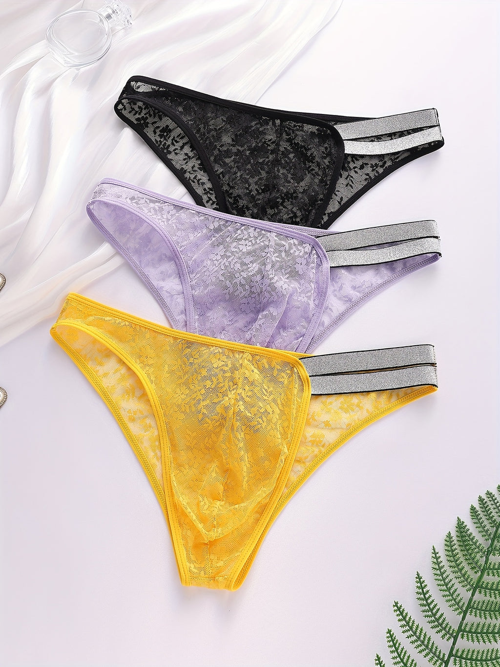 Slip microfibre homme — lot de 3, noir+jaune pissenlit+violet amour