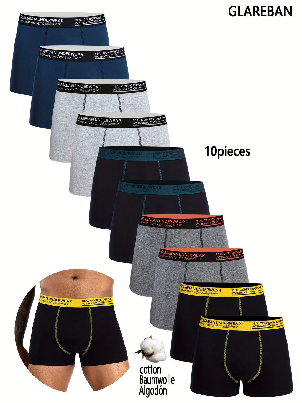 Slip de sport coton homme — lot de 10, uni, assortiment S (modèle 2)
