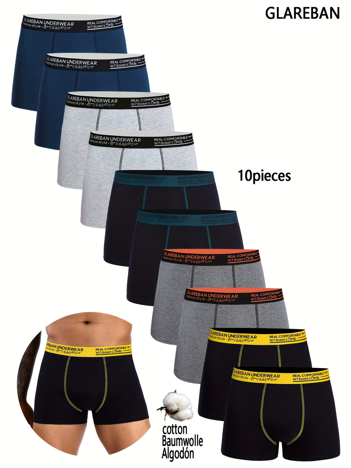 Slip de sport coton homme — lot de 10, uni, assortiment S (modèle 2)
