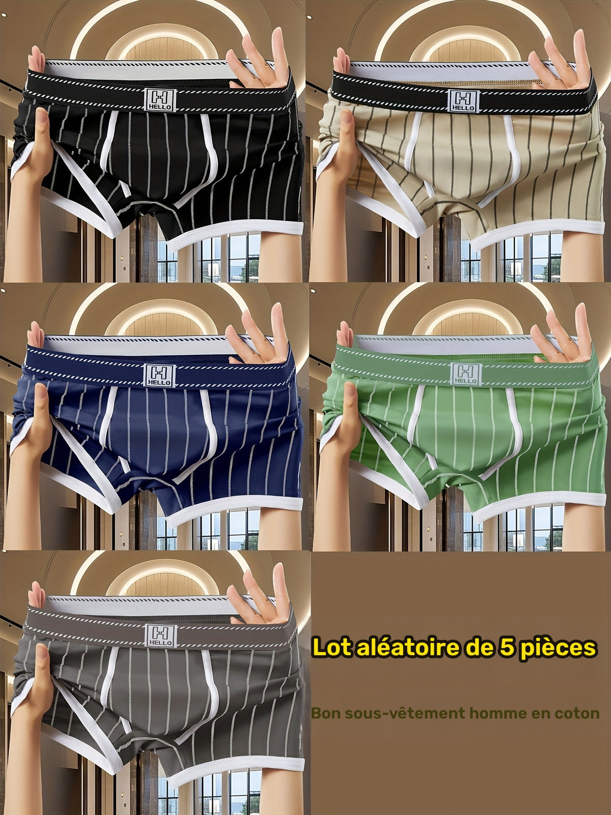 Boxer de sport respirant coton homme — lot de 5, uni, assortiment S, du XS au XL