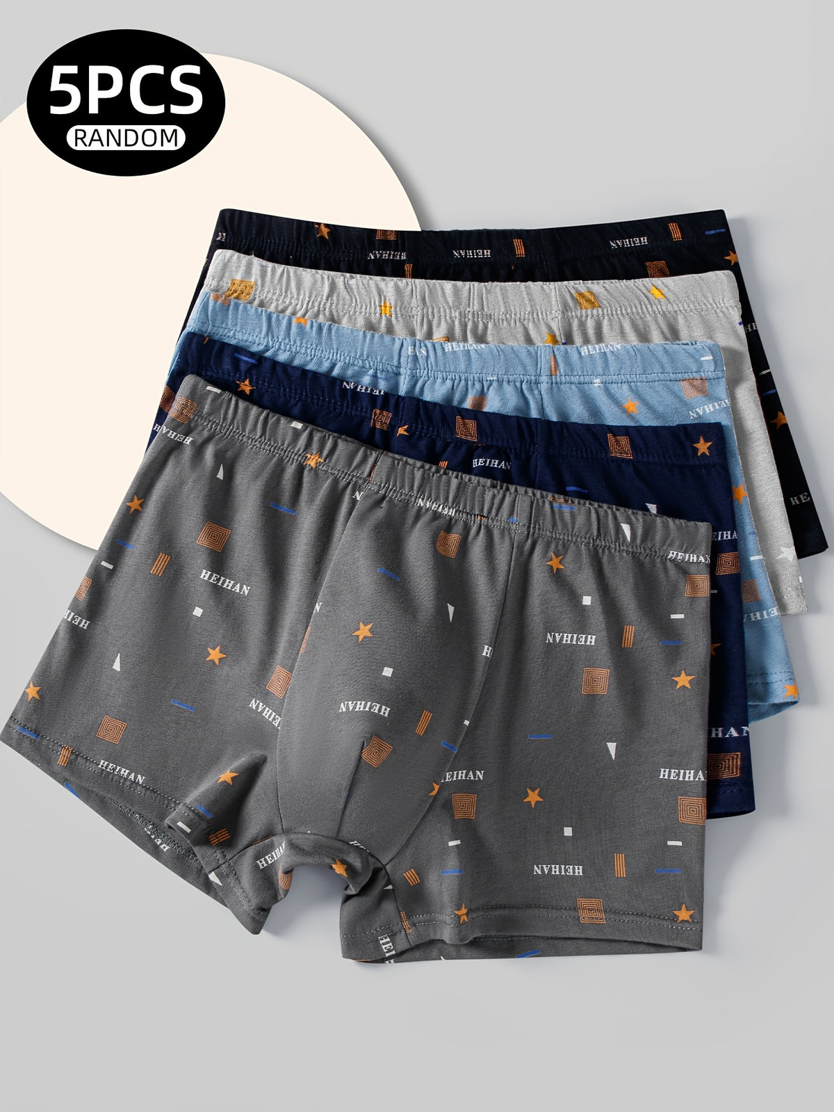 Boxer respirant coton homme — lot de 5, géométrique