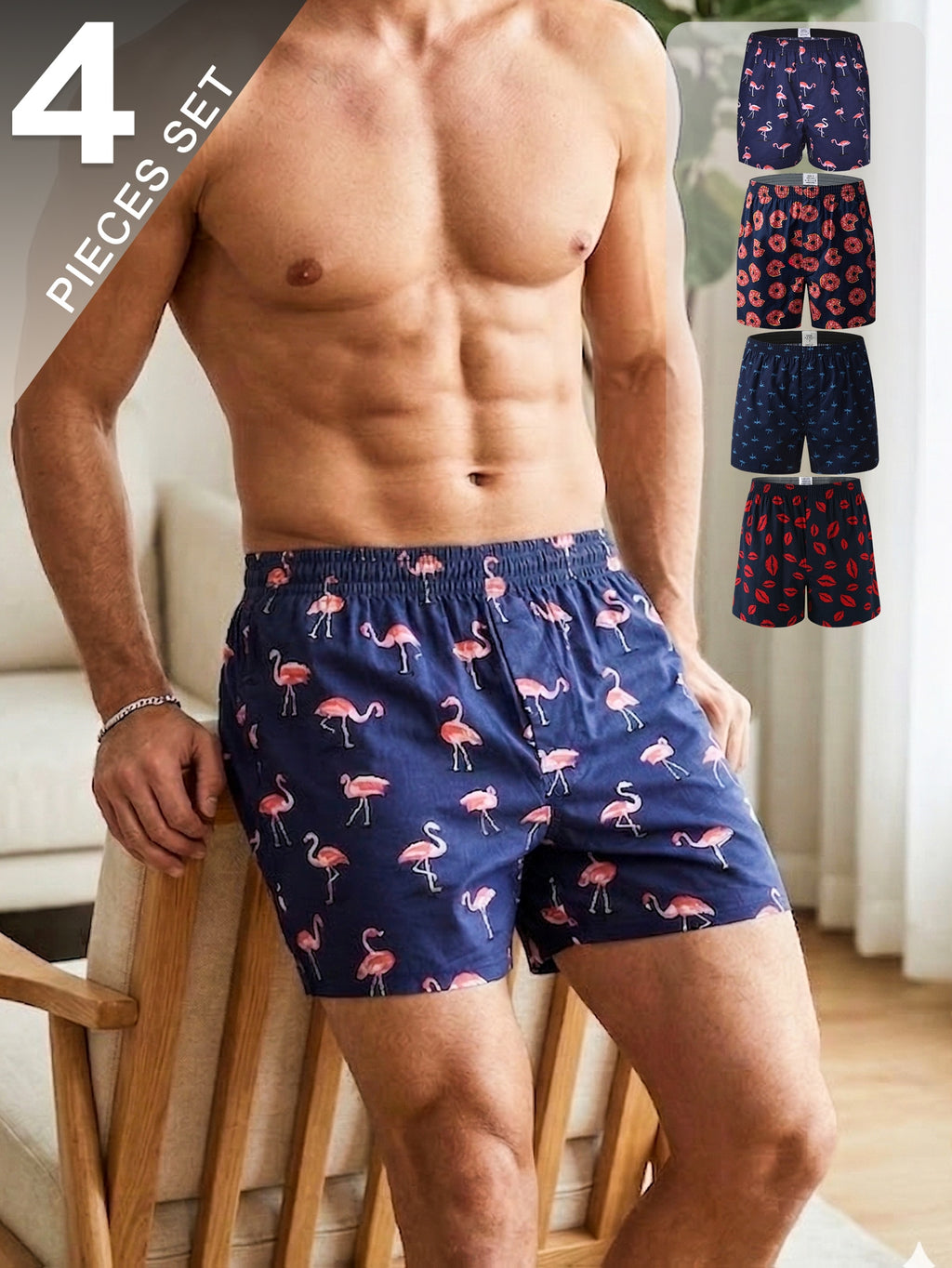 Boxer large respirant coton homme — lot de 4, imprimé