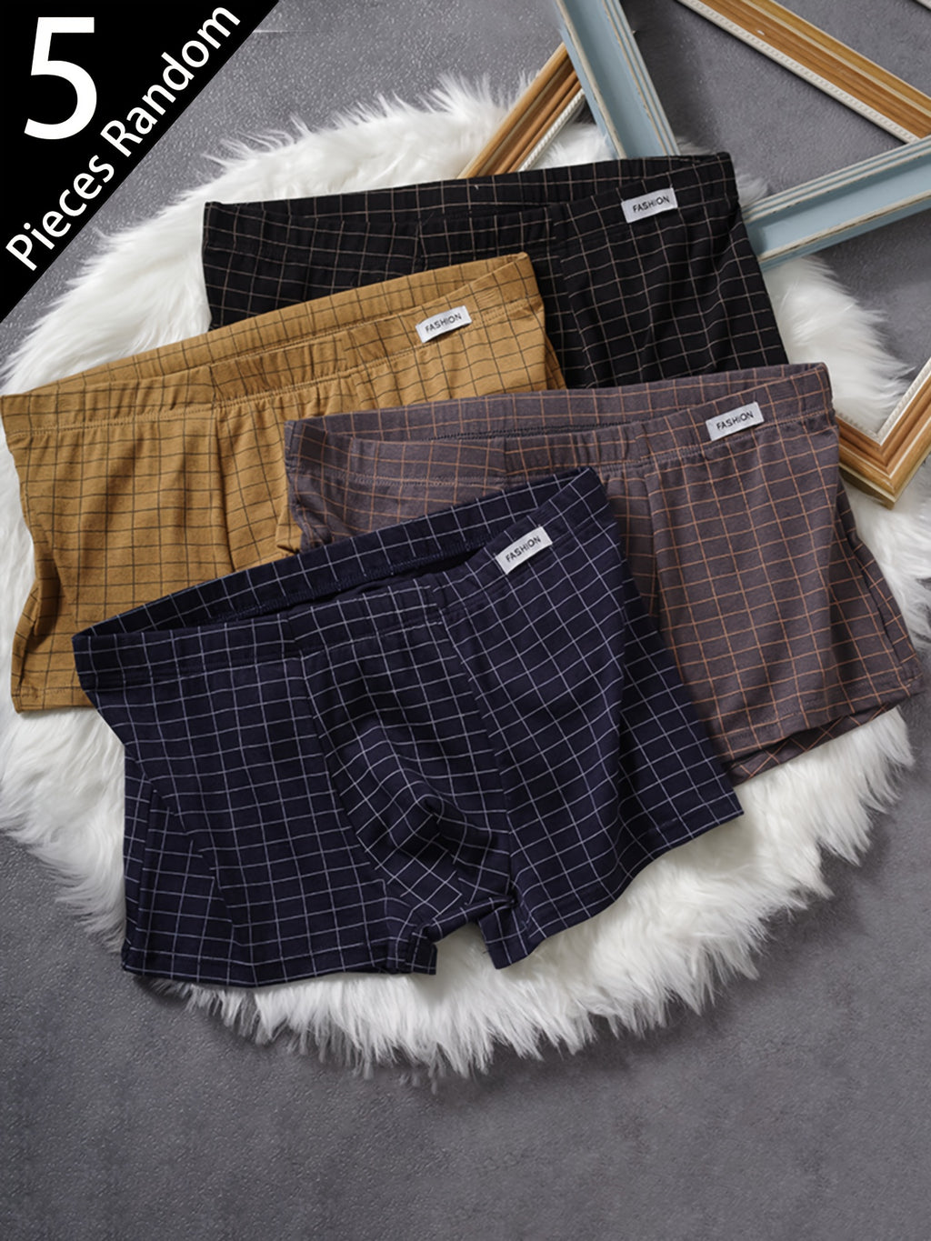 Boxer large séchage rapide coton homme — lot de 5, à carreaux