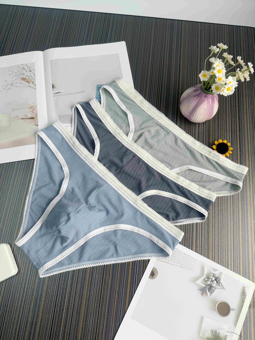Slip microfibre homme — lot de 3, gris foncé + bleu + vert armée