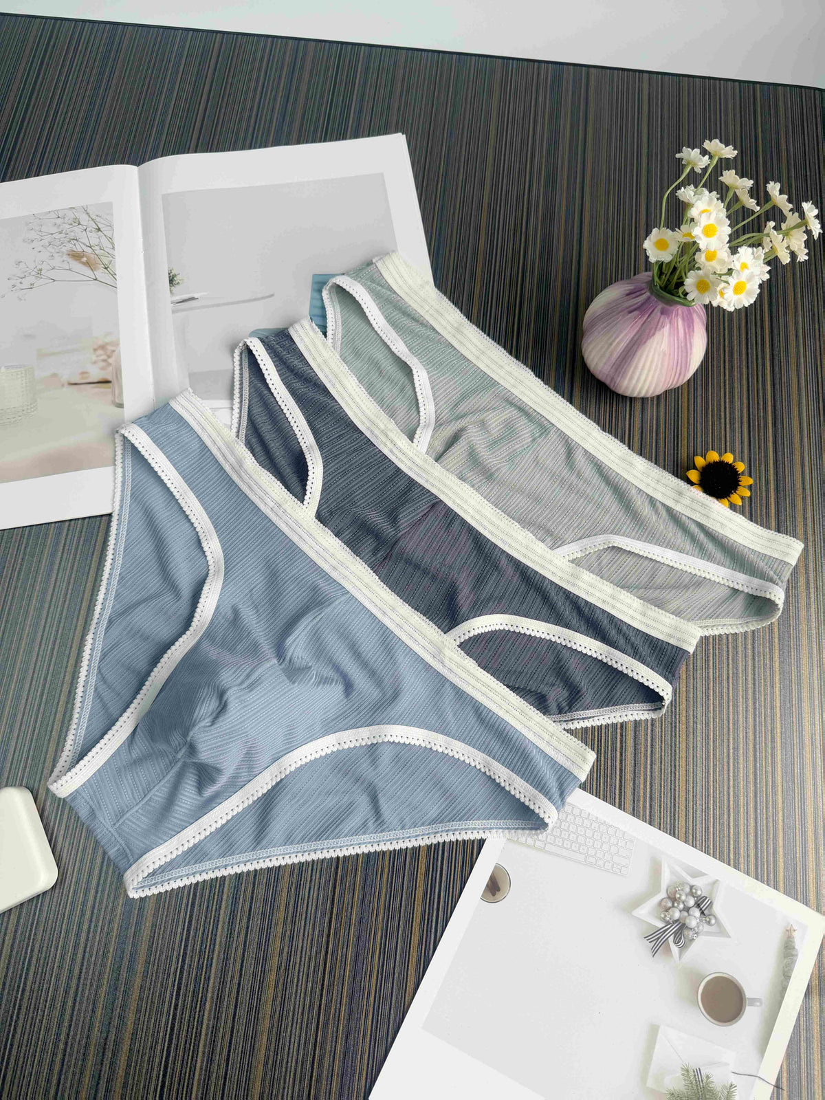 Slip microfibre homme — lot de 3, gris foncé + bleu + vert armée