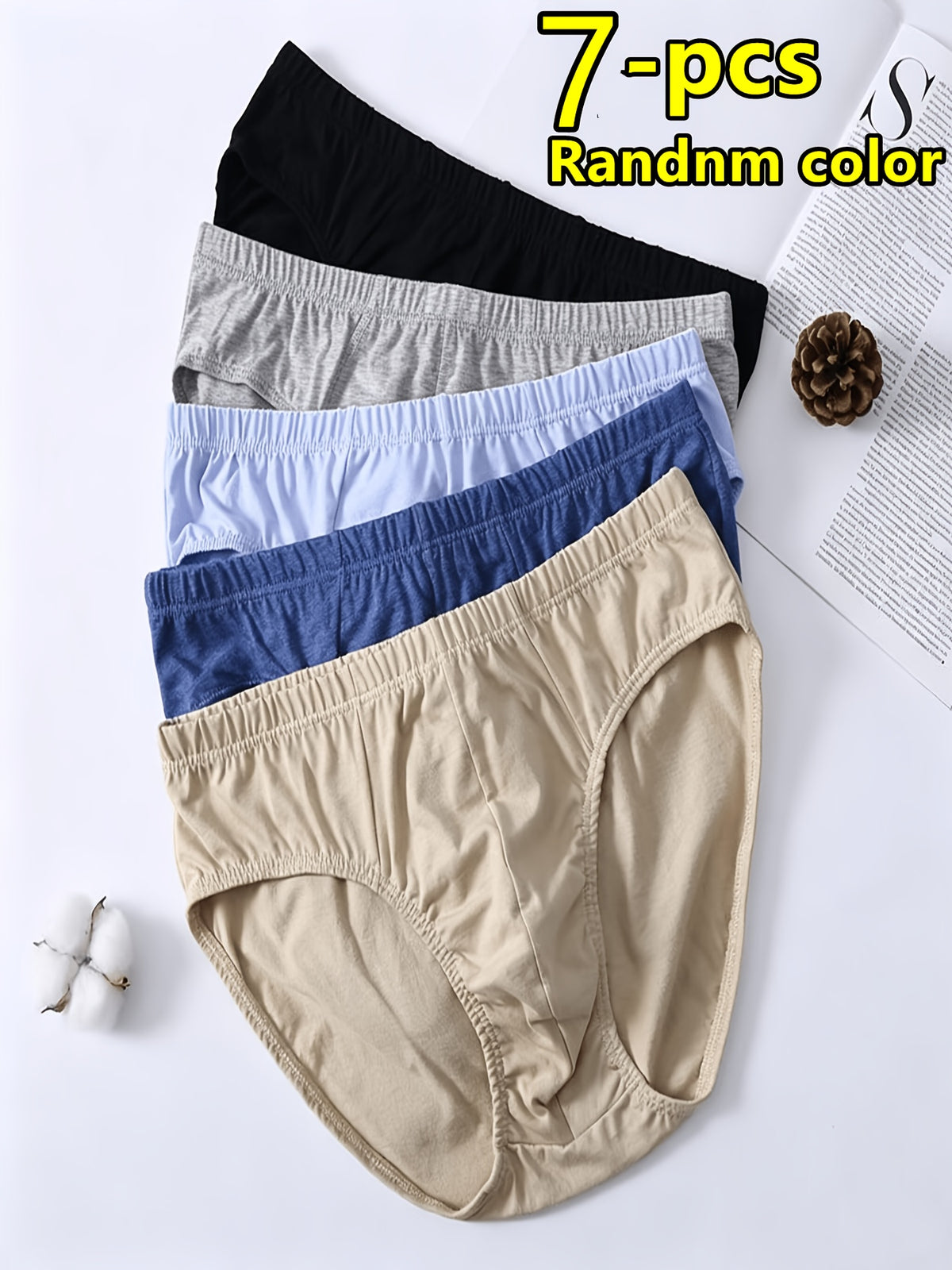 Slip large grande taille coton homme — lot de 7, uni