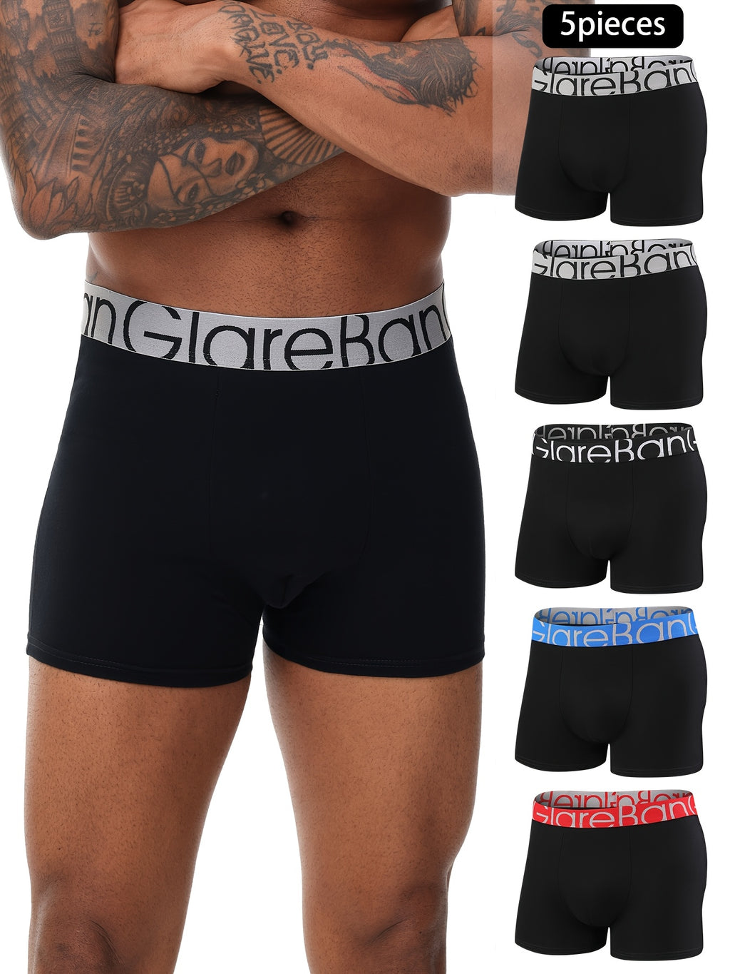 Boxer de sport coton homme — lot de 5, uni, assortiment E (modèle 3)