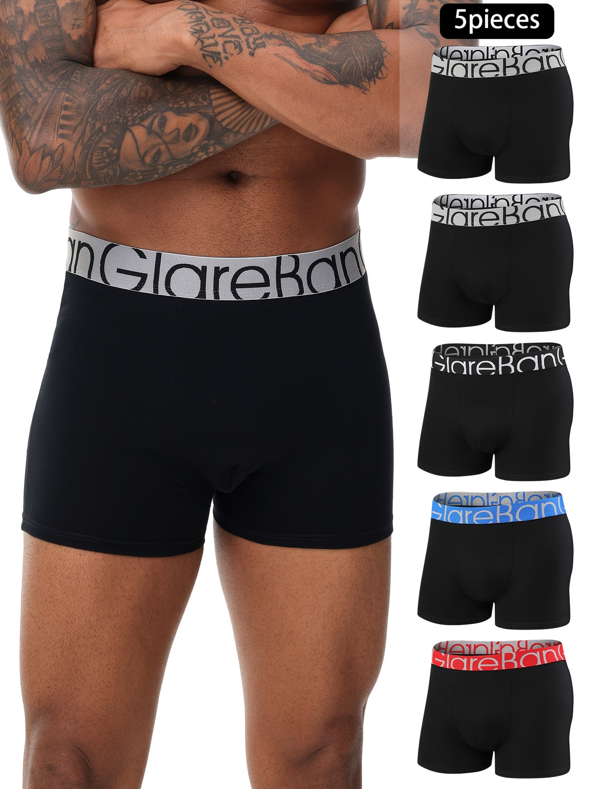 Boxer de sport coton homme — lot de 5, uni, assortiment E (modèle 3)