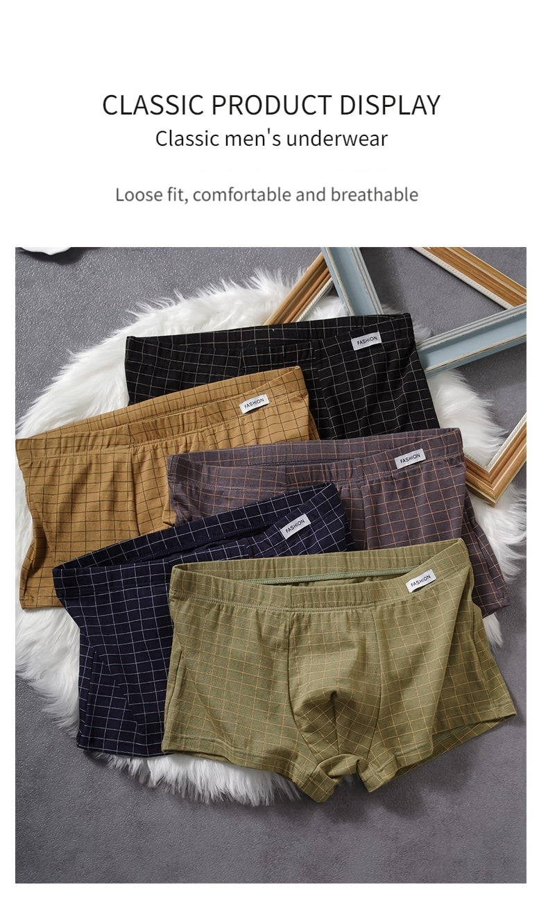 Boxer large séchage rapide coton homme — lot de 5, à carreaux