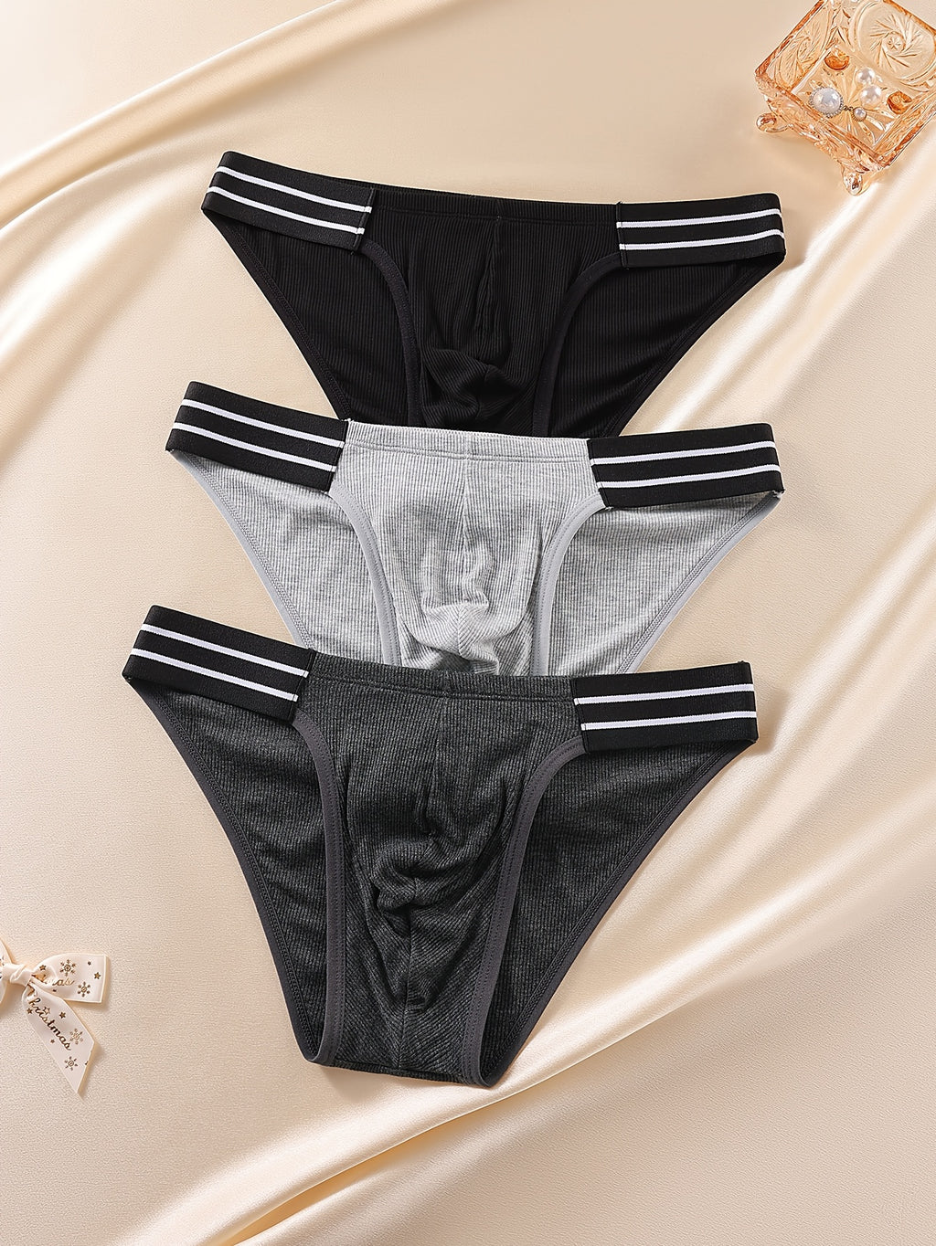 Slip sans couture respirant bambou homme — lot de 3, noir + gris foncé + noir et gris