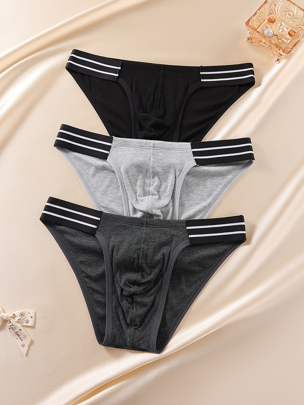 Slip sans couture respirant bambou homme — lot de 3, noir + gris foncé + noir et gris
