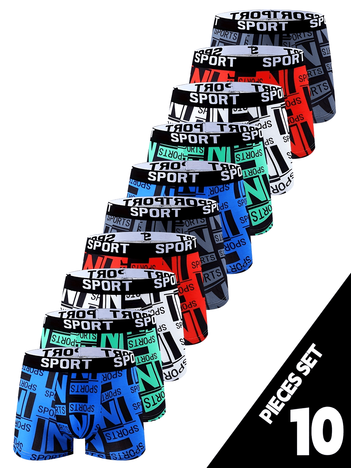 Boxer de sport respirant microfibre homme — lot de 10, géométrique