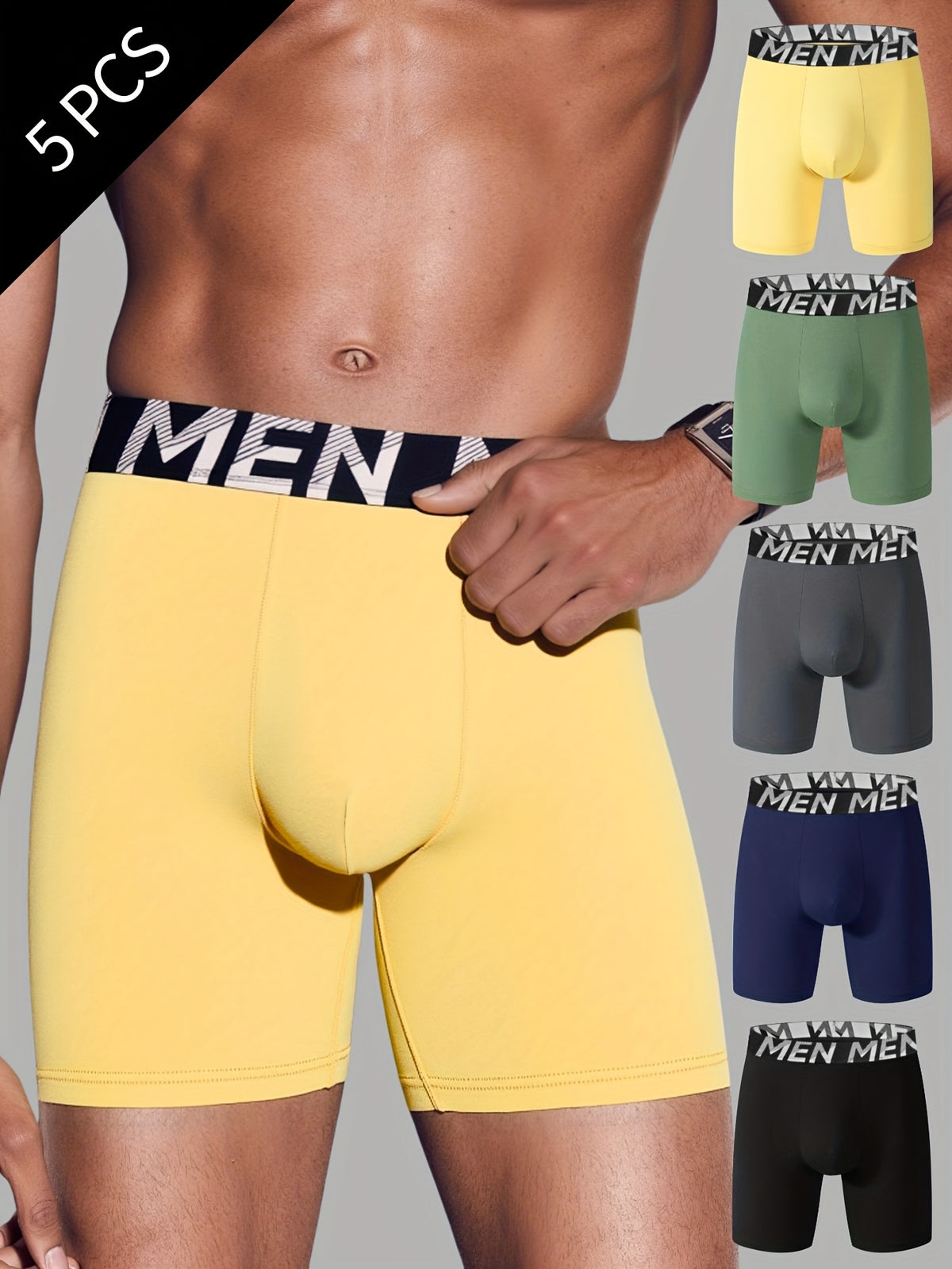 Boxer long de sport microfibre homme — lot de 5, uni, assortiment S