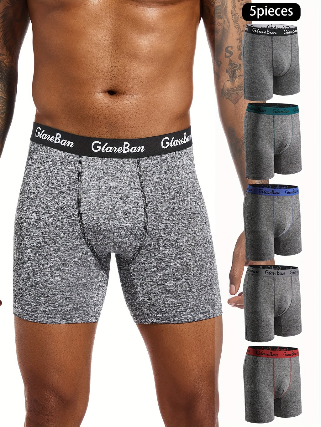 Boxer long microfibre homme — lot de 5, uni, assortiment E