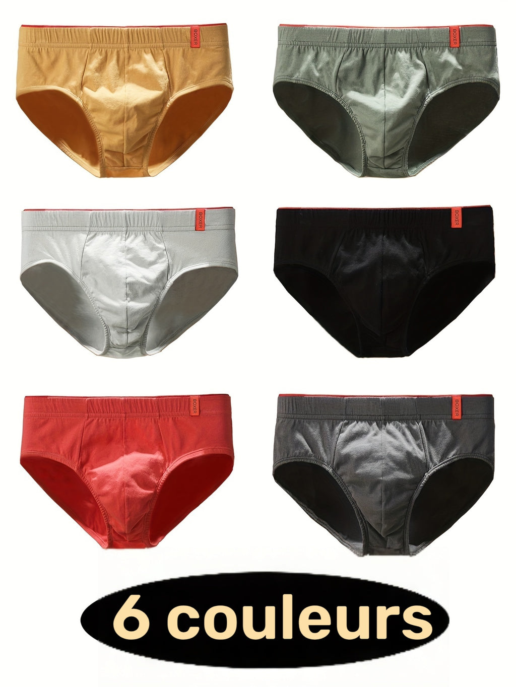 Slip large grande taille coton homme — lot de 6, uni