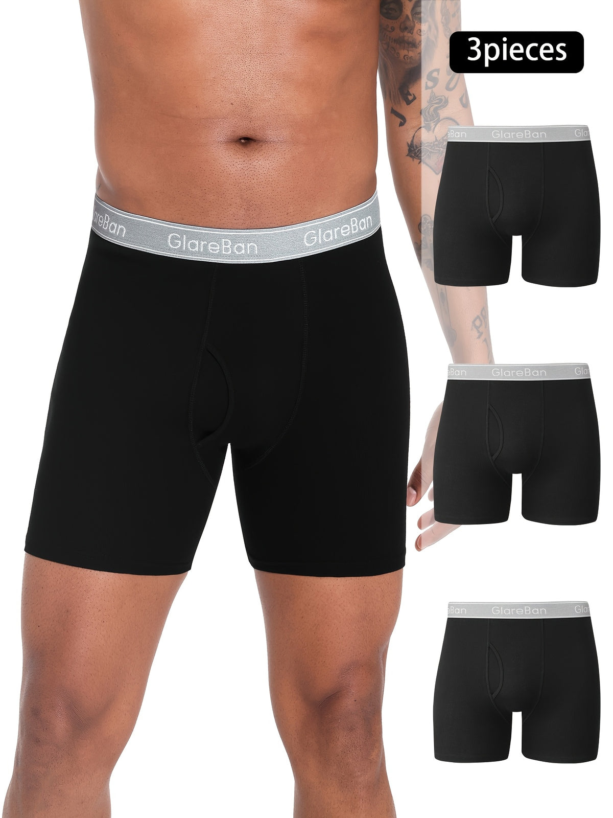 Boxer long coton homme — lot de 3, uni, assortiment S