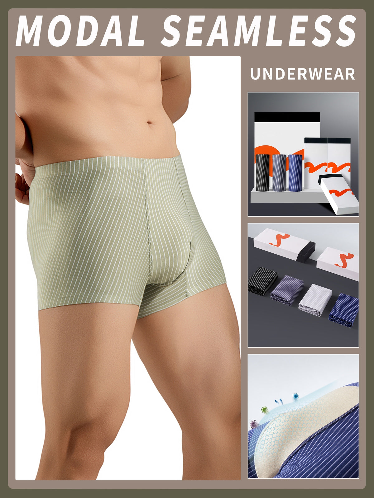 Boxer sans couture séchage rapide modal homme — lot de 3, rayé