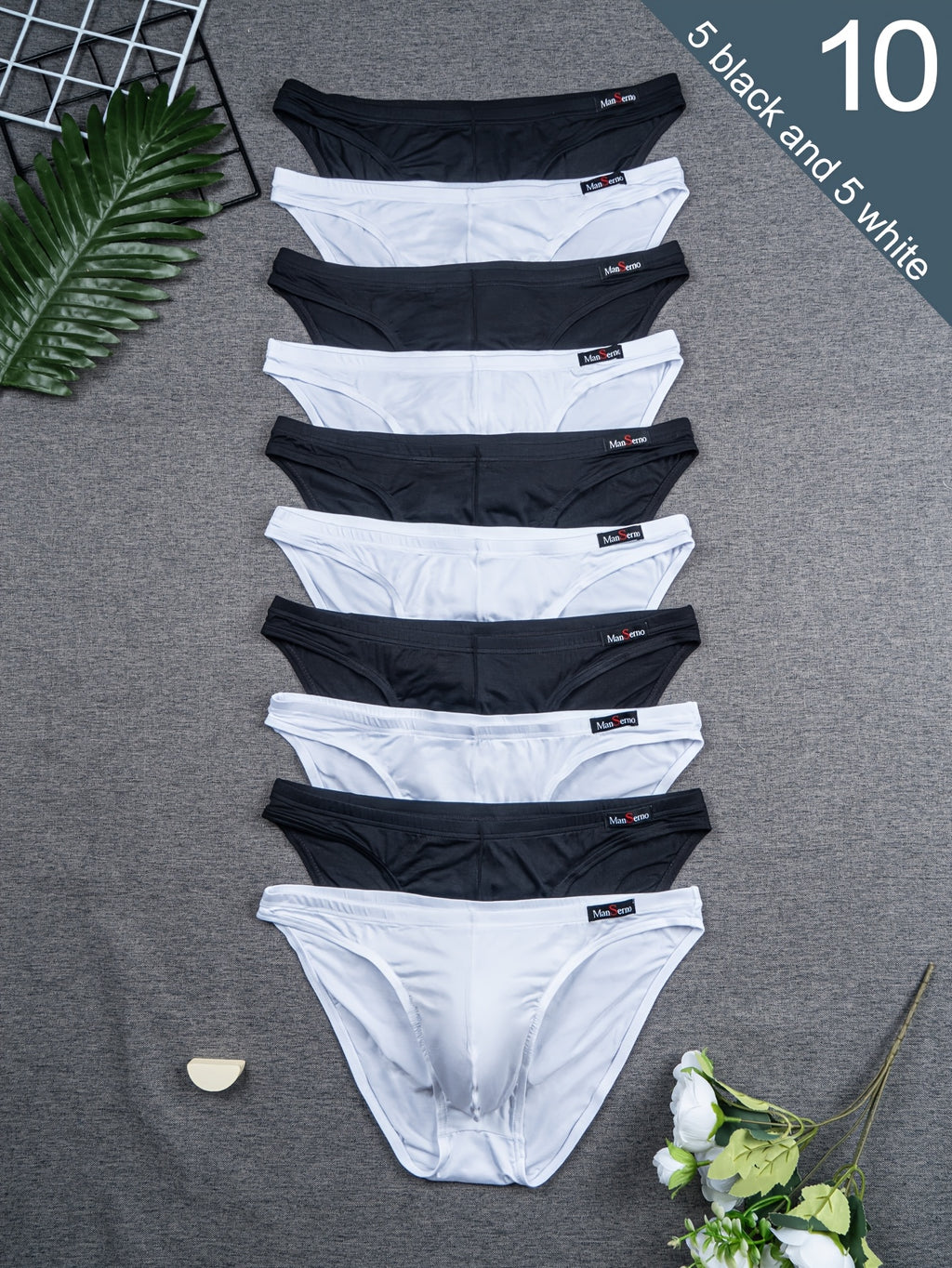 Slip respirant bambou homme — lot de 10, noir