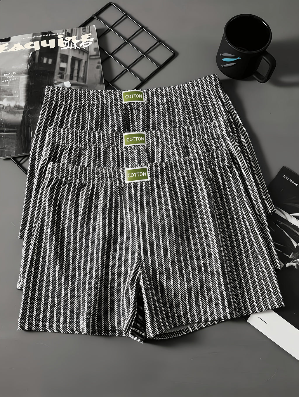 Boxer large d'intérieur coton homme — lot de 3, rayé