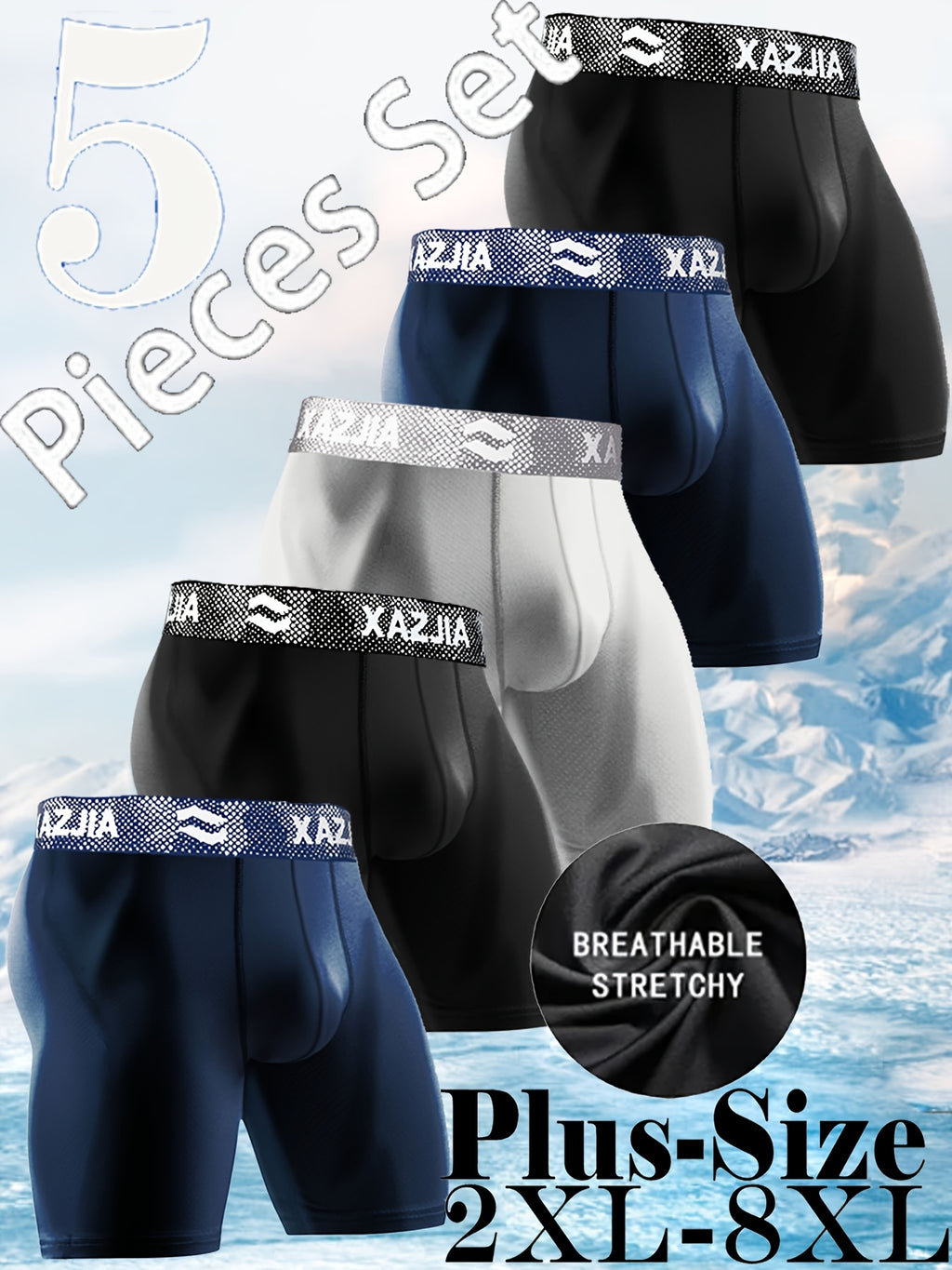 Boxer grande taille de sport microfibre homme — lot de 5, uni, assortiment A