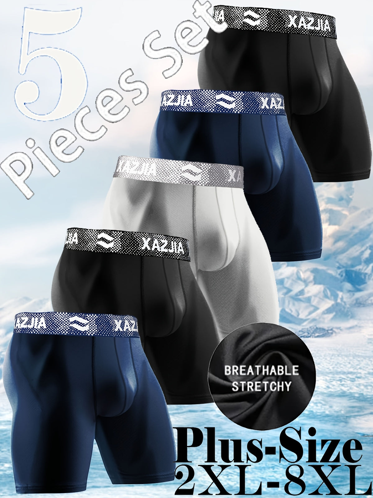 Boxer grande taille de sport microfibre homme — lot de 5, uni, assortiment A