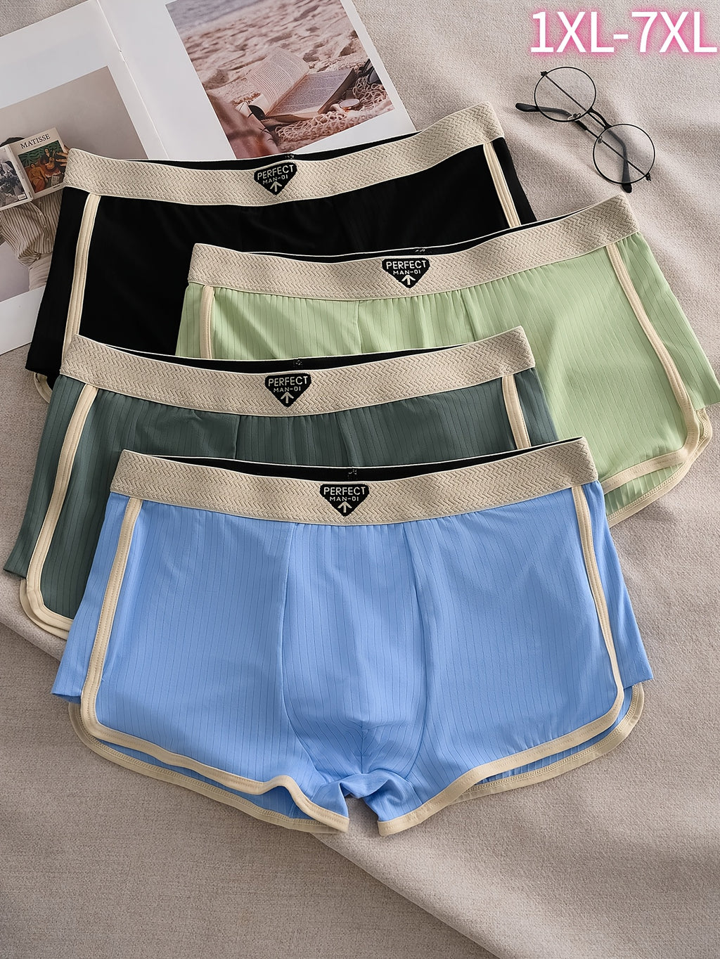 Boxer microfibre homme — lot de 4, uni, assortiment S
