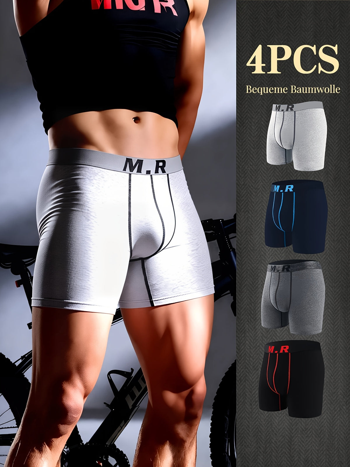 Boxer de sport respirant coton homme — lot de 4, uni, assortiment S, du M au 3XL