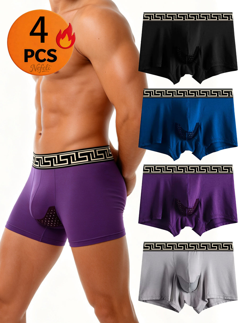 Slip respirant à poche de maintien homme — lot de 4, uni — vue 8
