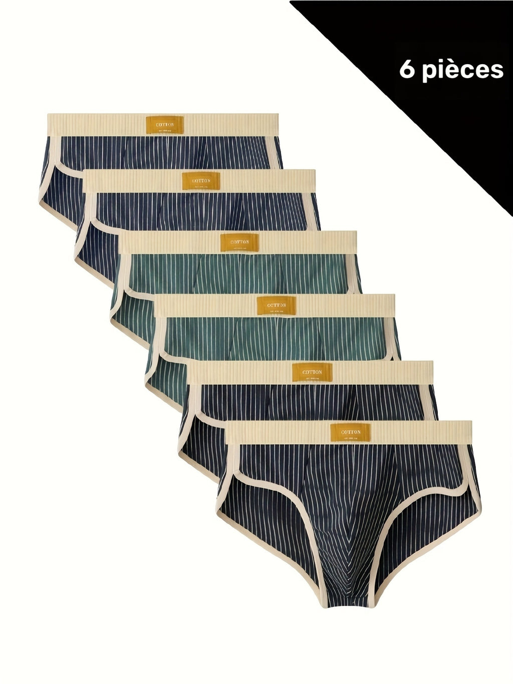 Slip grande taille de sport coton homme — lot de 6, rayé