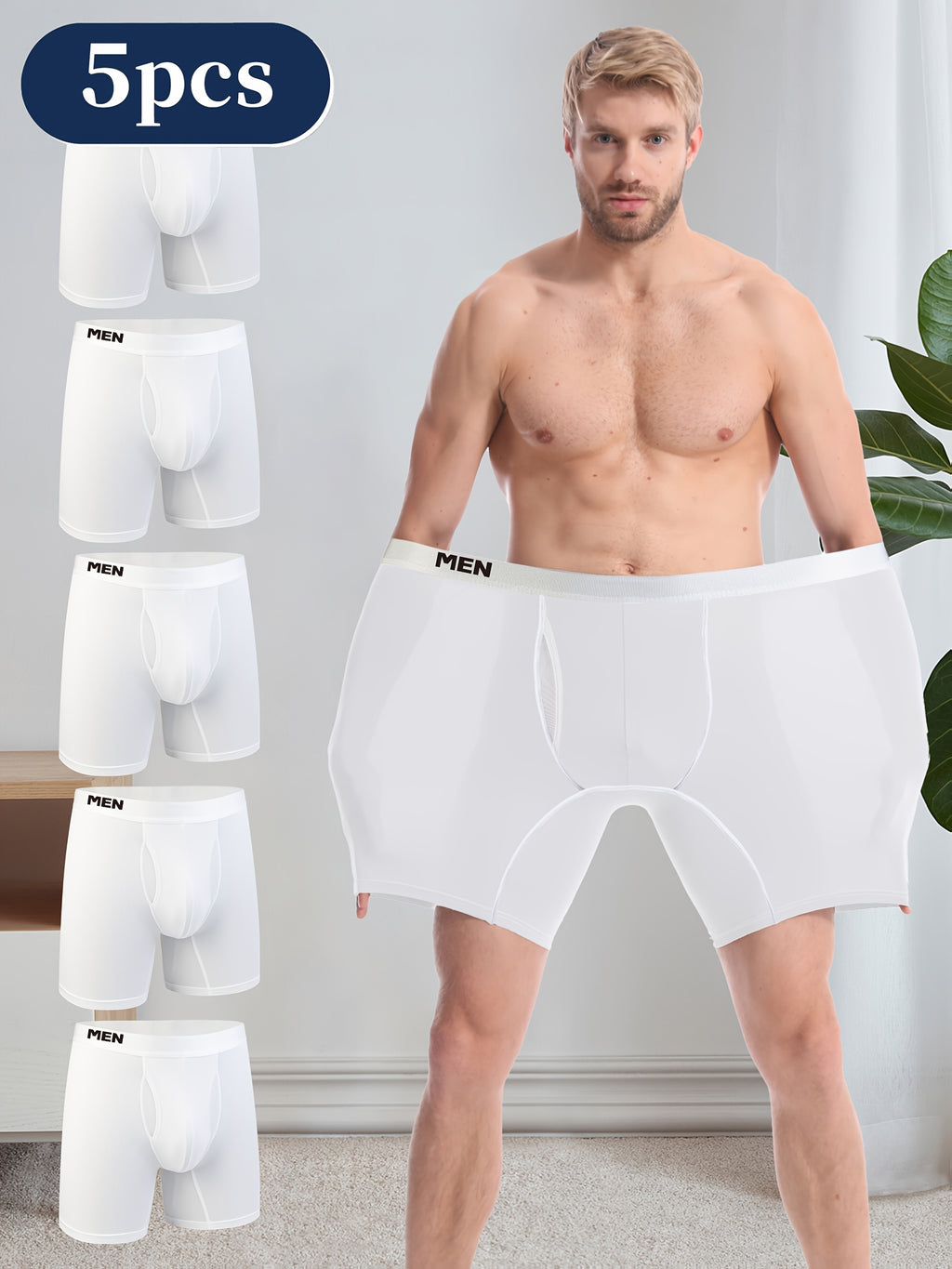 Boxer long large microfibre homme — lot de 5, uni