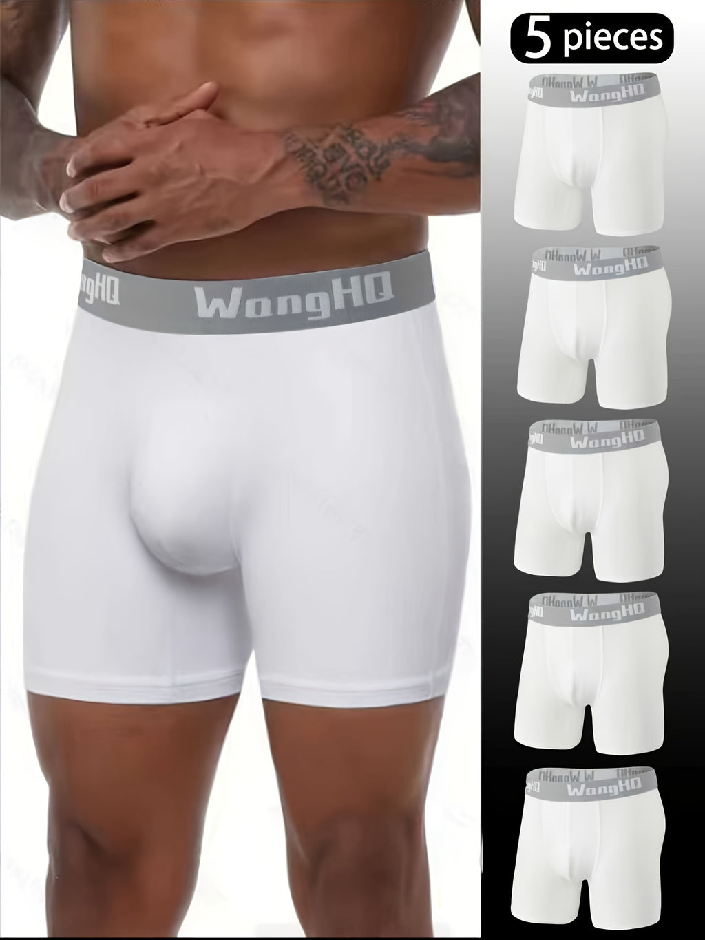 Boxer long de sport coton homme — lot de 5, uni, du M au XXL