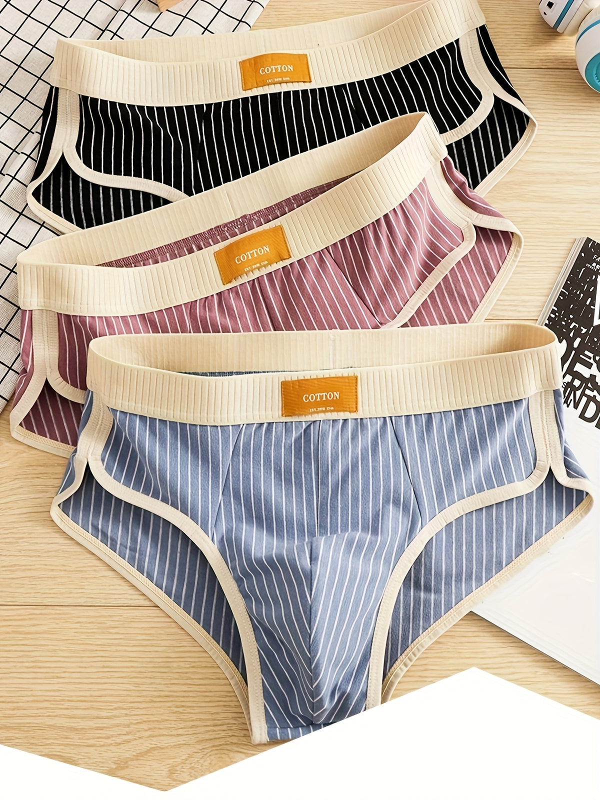 Slip grande taille de sport coton homme — lot de 6, rayé