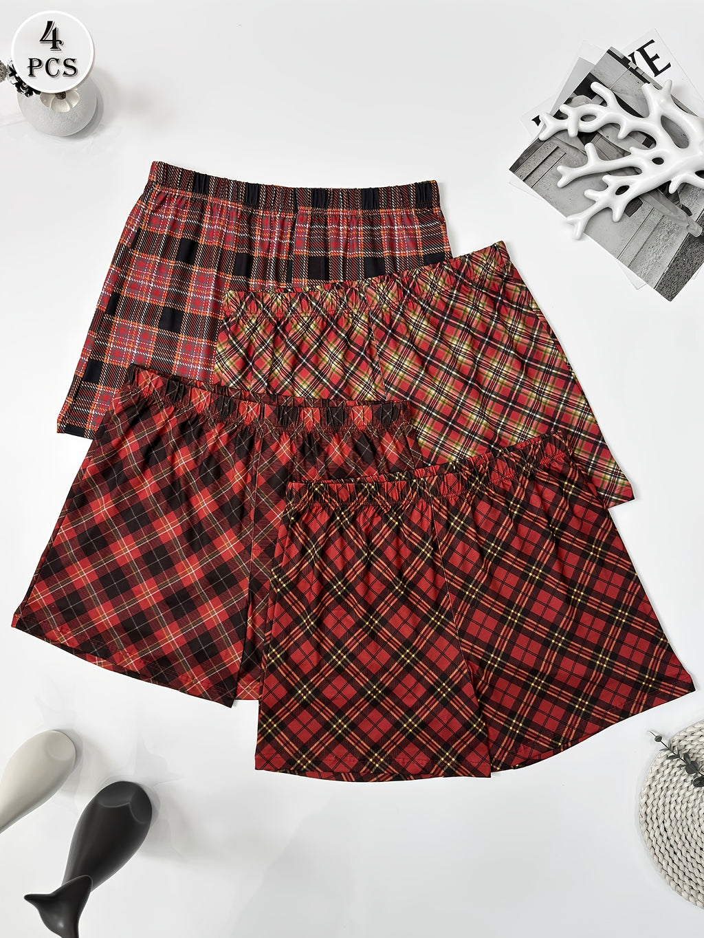 Boxer large d'intérieur microfibre homme — lot de 4, bourgogne