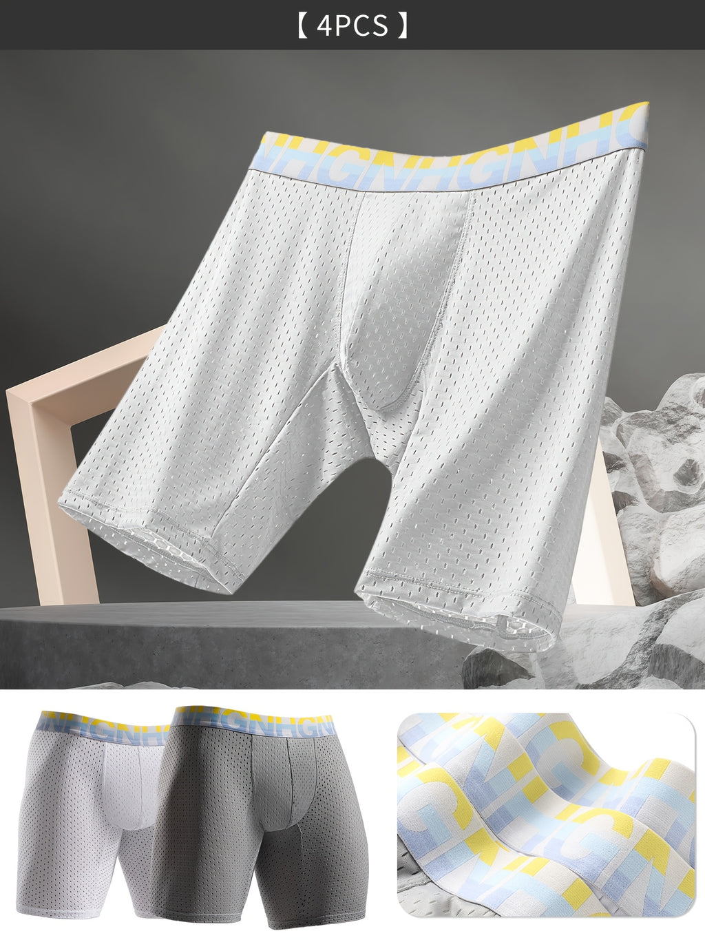 Boxer long de sport microfibre homme — lot de 4, uni
