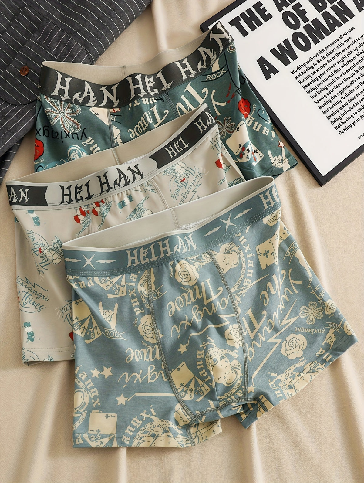 Boxer respirant coton homme — lot de 3, imprimé, assortiment S (modèle 2)