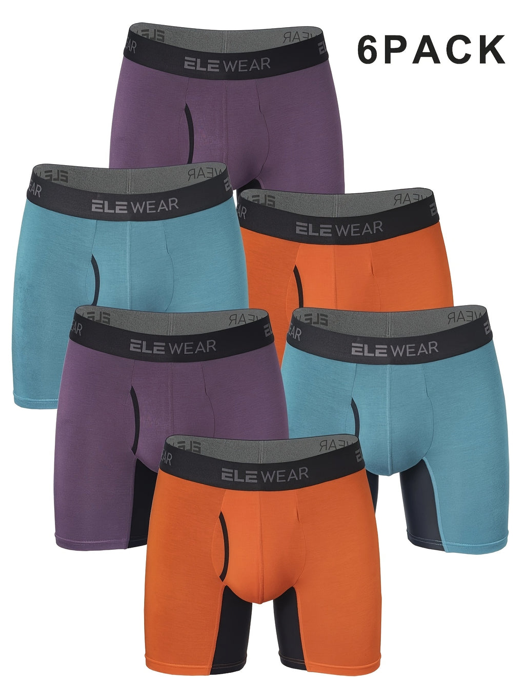 Boxer long de sport bambou homme — lot de 6, uni