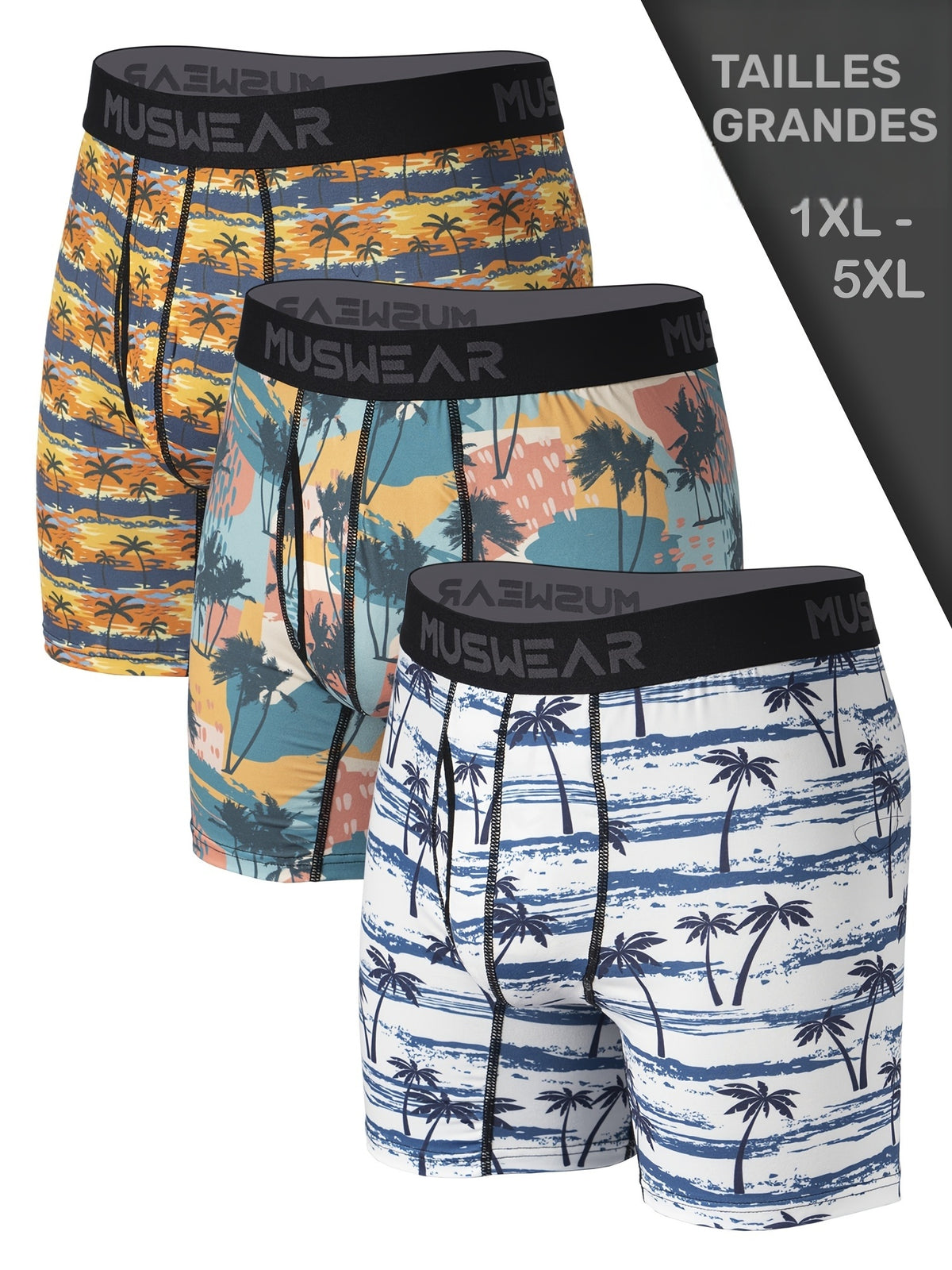 Boxer large grande taille microfibre homme — lot de 3, imprimé
