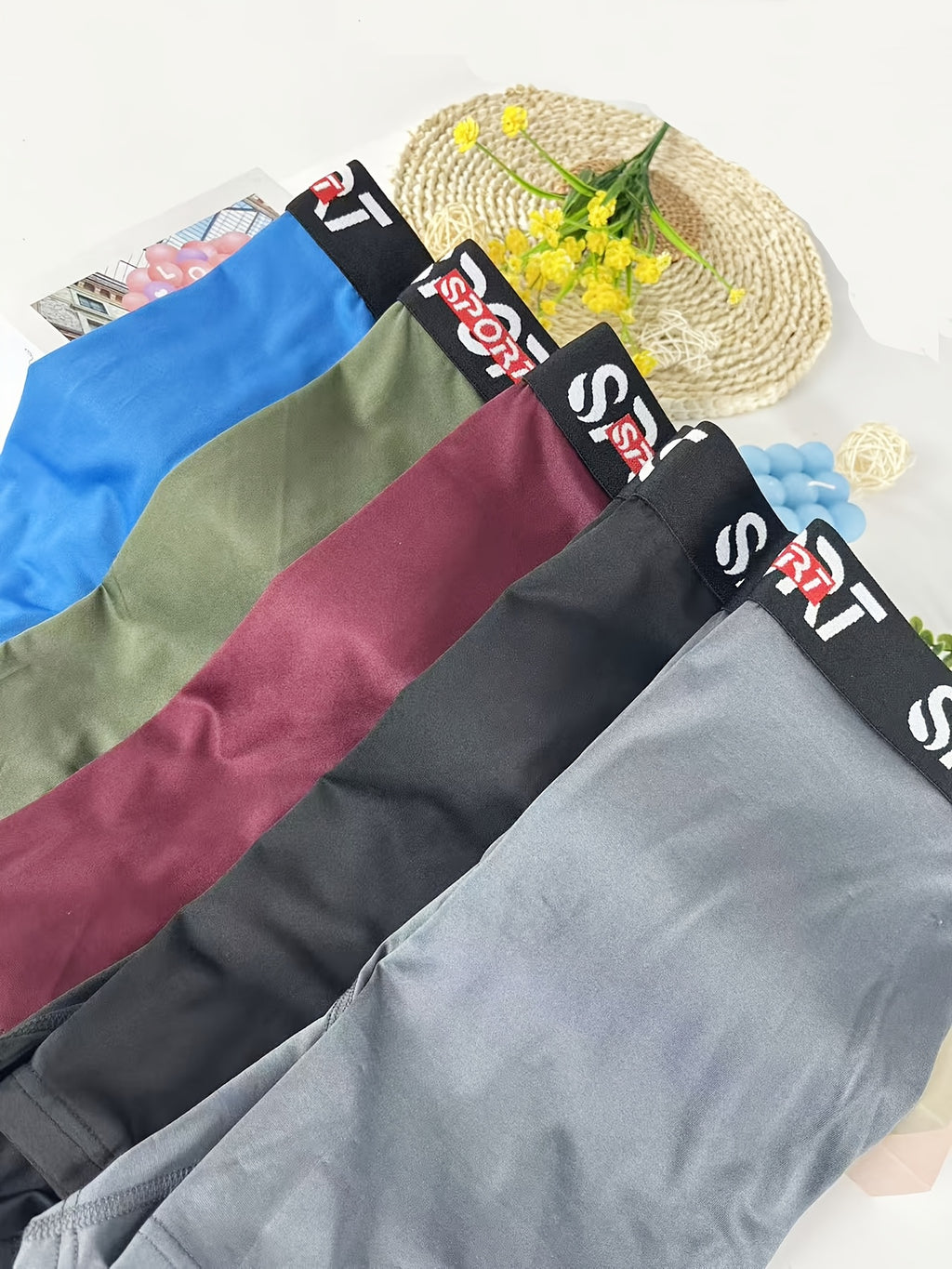Boxer grande taille de sport microfibre homme — lot de 5, uni, assortiment S